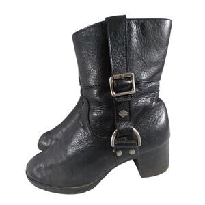 HARLEY DAVIDSON! BLACK GENUINE LEATHER BUCKLE & HARNESS ANKLE BOOTS! SZ 8M